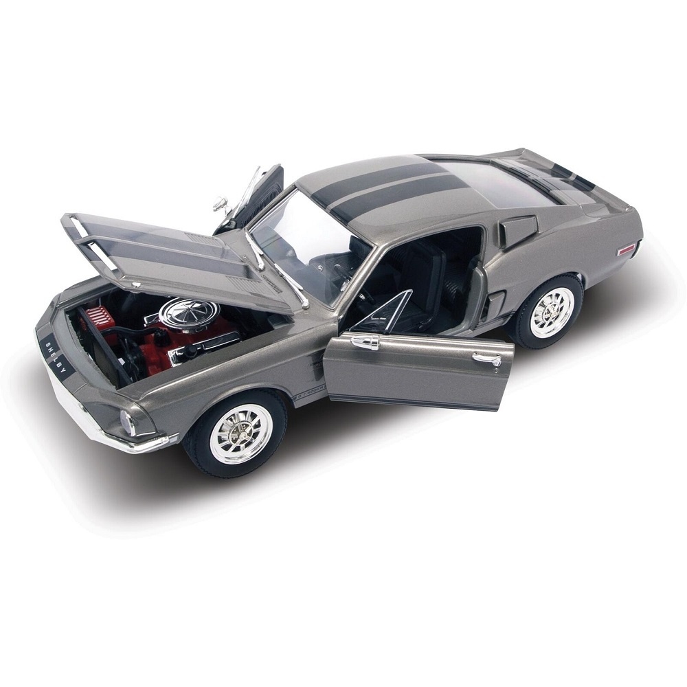Shelby Mustang GT-500KR 1968 Tungsten Grijs met Zwarte Strepen Schaal 1:18 van Lucky Diecast