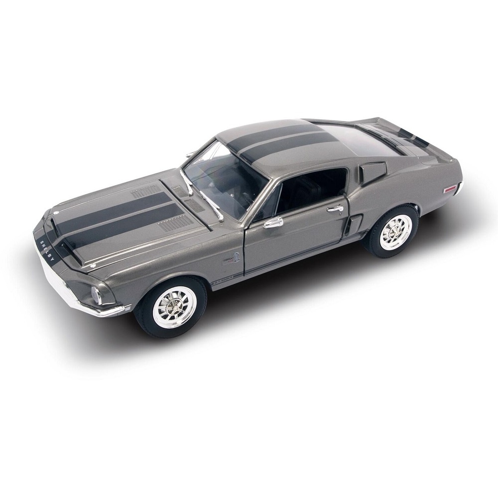 Shelby Mustang GT-500KR 1968 Tungsten Grijs met Zwarte Strepen Schaal 1:18 van Lucky Diecast