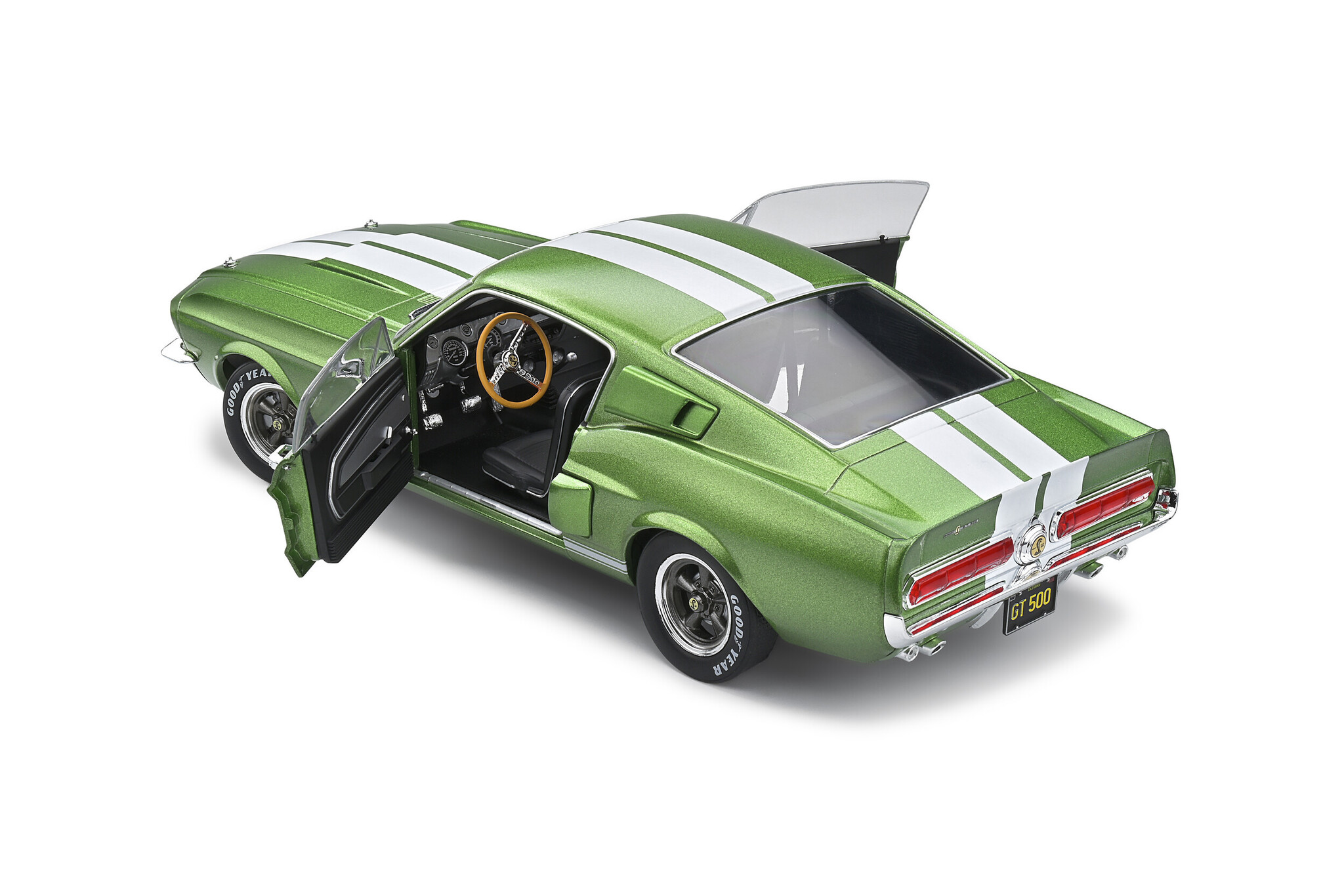 Shelby Mustang GT500 1967 Lime Groen met Witte Strepen Schaal 1:18 van Solido