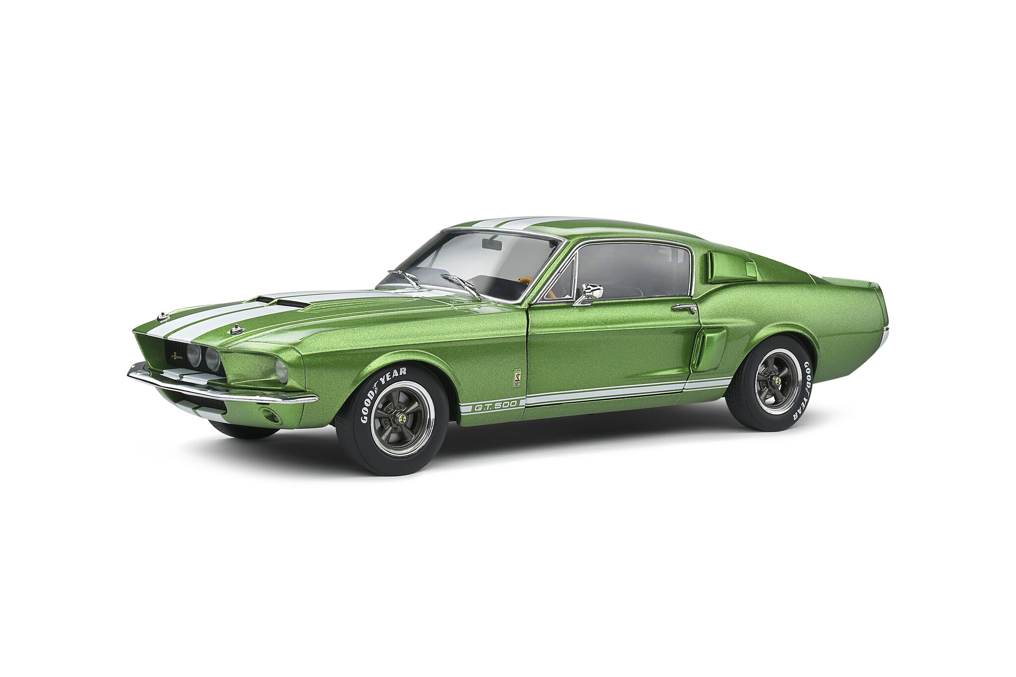 Shelby Mustang GT500 1967 Lime Groen met Witte Strepen Schaal 1:18 van Solido