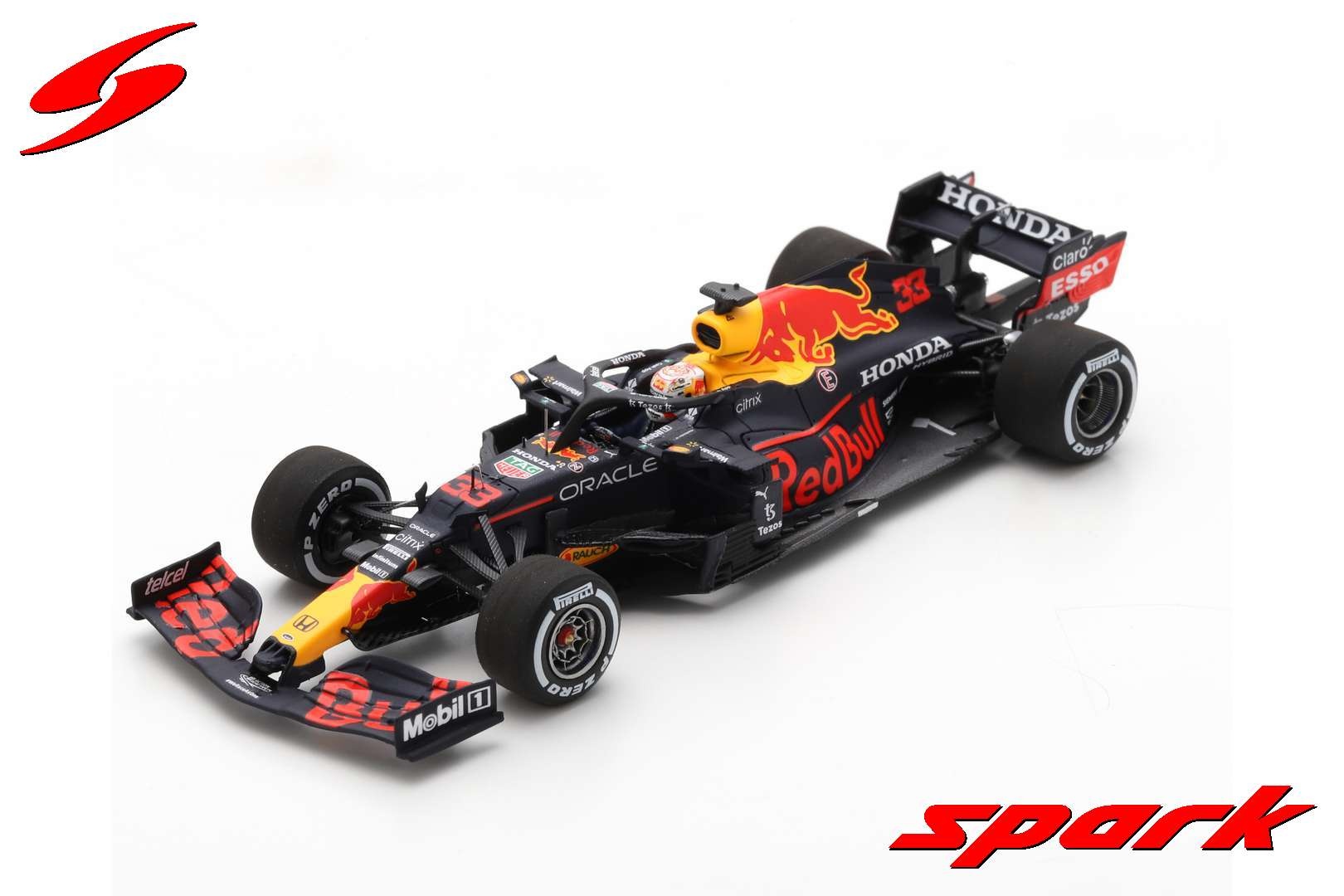 1:43 Red Bull Racing RB16B #33 Max Verstappen Winner Monaco GP 2021 met nr.1 board Spark