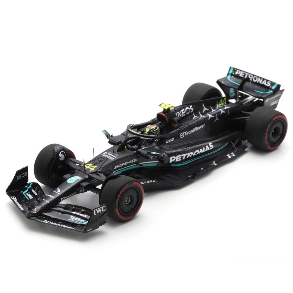 1:43 Mercedes-AMG Petronas Formula One Team F1 W14 E Performance #63 George Russell 3. Platz Spanish GP 2023 Schwarz-Türkis SPARK Modellauto