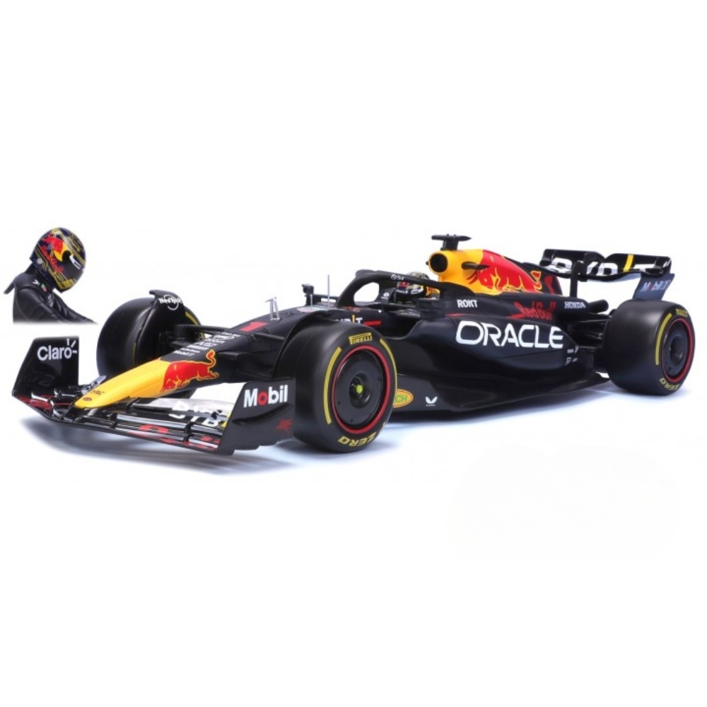 1:18 Red Bull RB19 #1 Max Verstappen "Abu Dhabi" GP 2023 - Last Race Special WC Helmet Dark Blue-Red-Yellow Bburago Scale Model