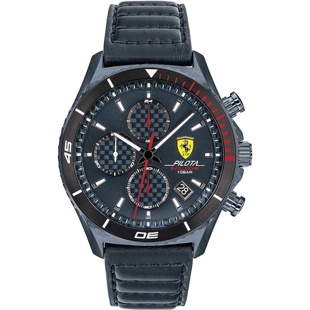 Scuderia Ferrari Horloge Pilota Evo Quartz Blue Leather 44MM