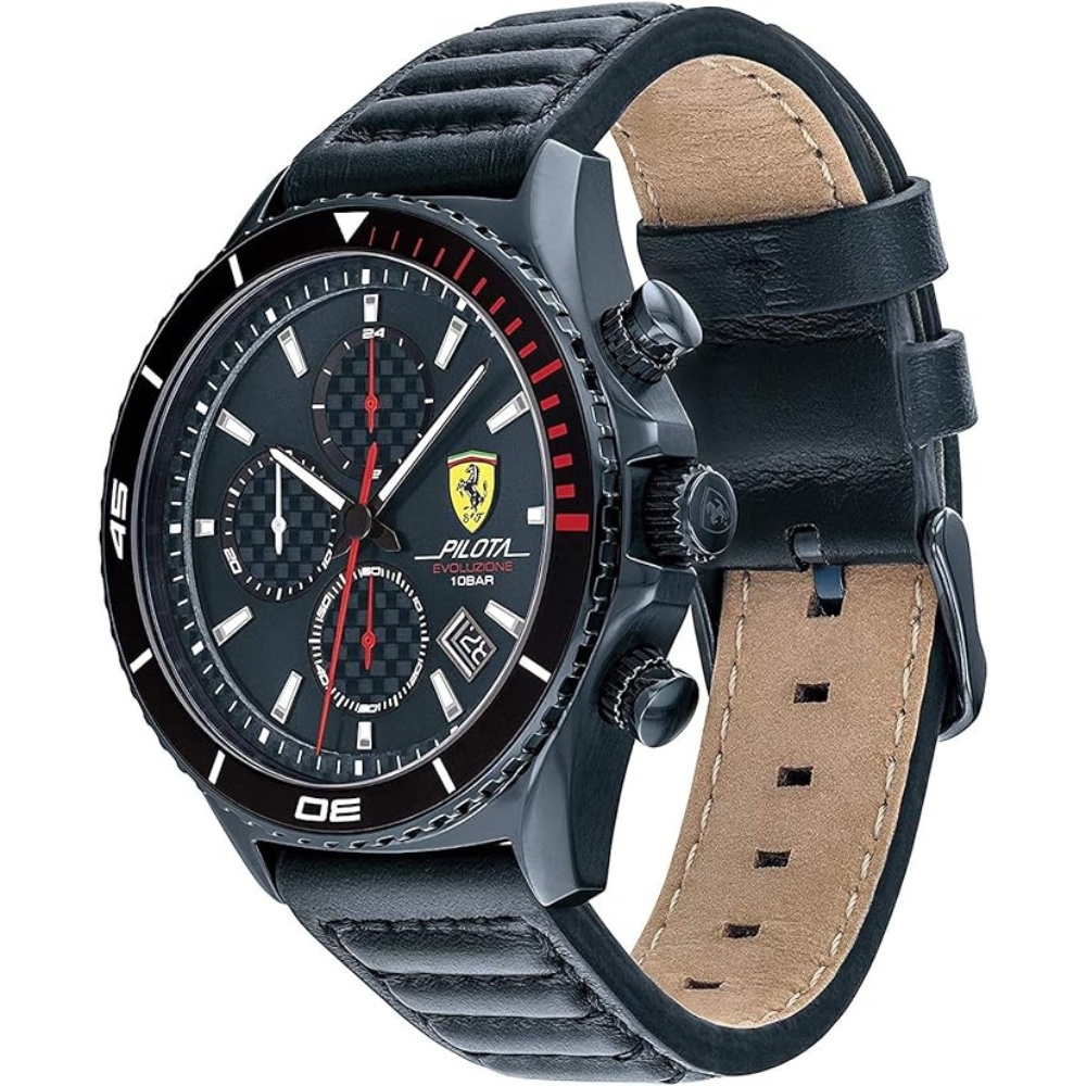 Scuderia Ferrari Horloge Pilota Evo Quartz Blue Leather 44MM