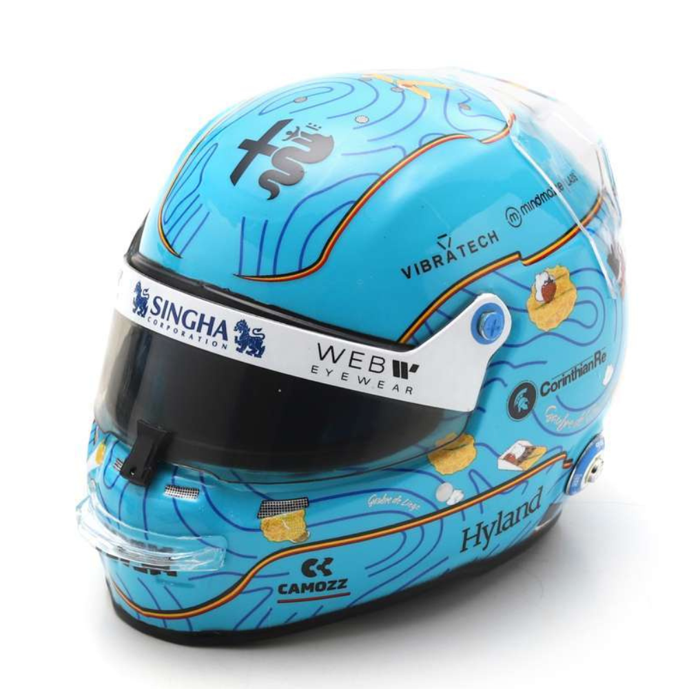 1:5 Alfa Romeo F1 Team Stake - Valtteri Bottas Helmet - Belgian GP 2023 Light Blue-Orange Spark Scale Model