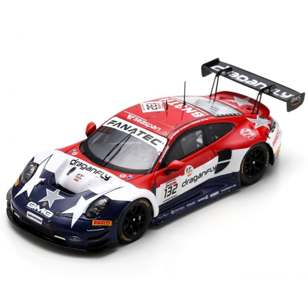1:43 Porsche 911 GT3 R (992) #132 Wadhington/Sofronas/Long/Bleekemolen 24h Spa 2023 red-white-blue Spark Scale Model