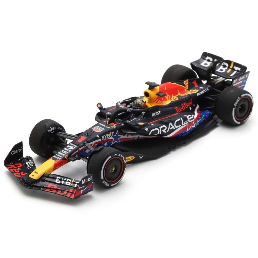 1:43 Red Bull RB19 Racing Oracle #1 Max Verstappen Winner Usa GP 2023 - Special Livery Dark Blue-Red-Yellow Spark Scale Model