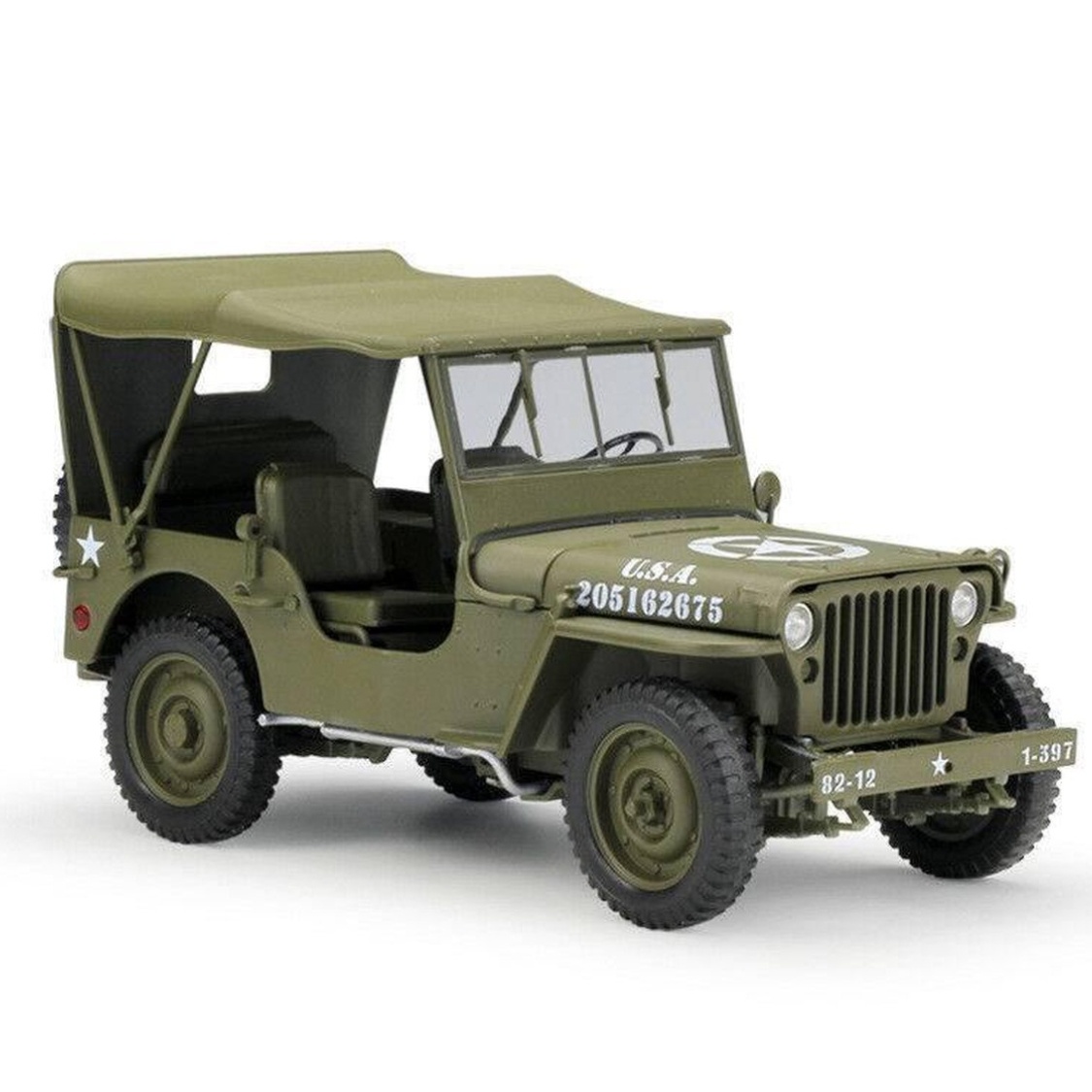 1:18 Jeep Willys US Army Soft Top 1945 dunkelgrün Welly Miniaturmodell