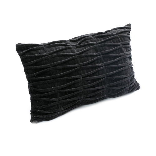 The Fringed Velvet Cushion - Black