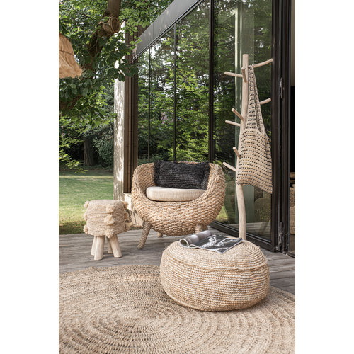 The Raffia Pom Pom Stool - Natural