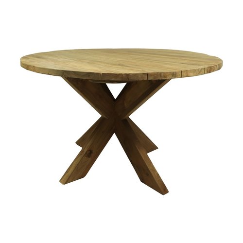 HSM Collection Tuintafel rond met kruispoot - ø125x77 - Naturel - Oud teakhout HSM Collection Tuintafel rond met kruispoot - ø125x77 - Naturel - Oud teakhout