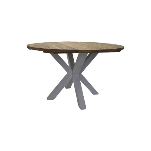 HSM Collection Tuintafel blad rond - Ø130x76 - Naturel/wit - Oud teakhout/metaal HSM Collection Tuintafel blad rond - Ø130x76 - Naturel/wit - Oud teakhout/metaal