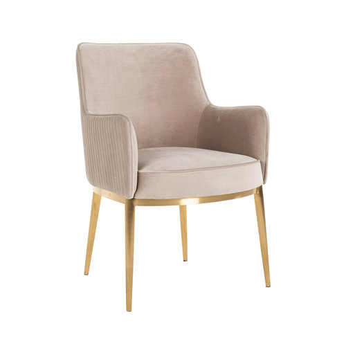 Stoelen Eetkamerstoel - Breeze - Khaki - Velvet / brushed gold - fire retardant Stoelen Eetkamerstoel - Breeze - Khaki - Velvet / brushed gold - fire retardant