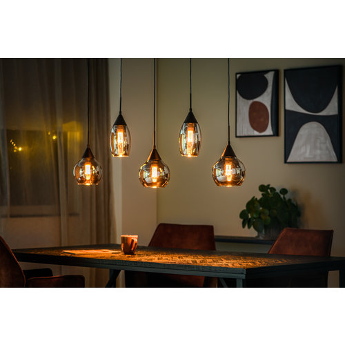 Meubol Hanglamp - 5x Smoke Glass - Zwart - Druppel