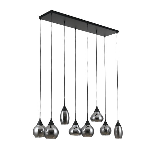 Meubol Hanglamp - 8x Smoke Glass - Zwart - Druppel en Bol