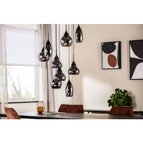 Meubol Hanglamp - 9x Smoke Glass - Zwart - Bol en Druppel