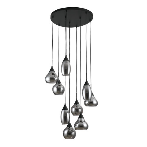 Meubol Hanglamp - 9x Smoke Glass - Zwart - Bol en Druppel