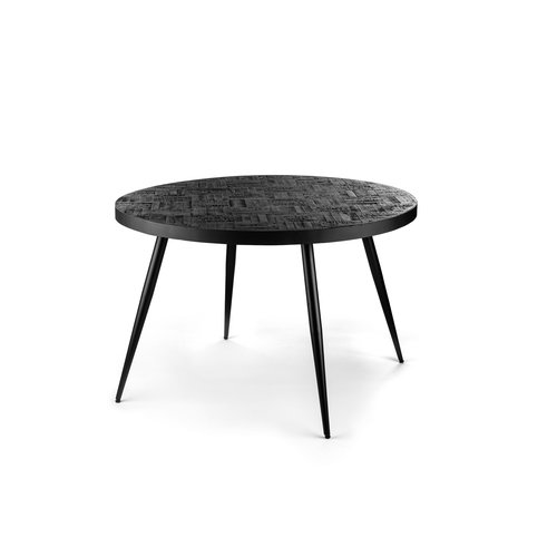 Meubols Eettafel - Zwart - Teak - Rond - Visgraat Meubols Eettafel - Zwart - Teak - Rond - Visgraat
