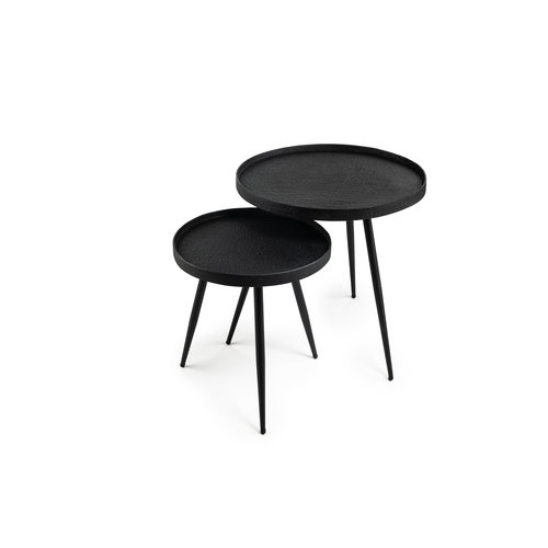 Meubols Salontafel - Zwart - Lava - Rond - Set van 2 - Hoge Rand Meubols Salontafel - Zwart - Lava - Rond - Set van 2 - Hoge Rand