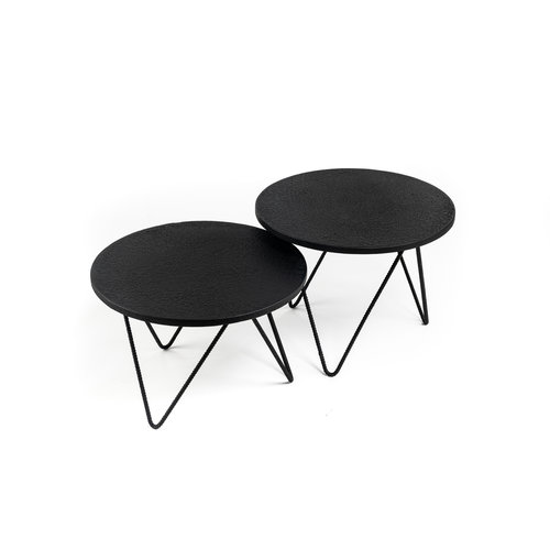 Meubols Salontafel - Zwart - Lava - Rond - Set van 2 - Driehoekpoot Meubols Salontafel - Zwart - Lava - Rond - Set van 2 - Driehoekpoot