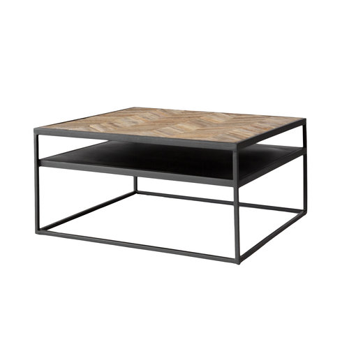 Meubols Salontafel - Zwart - Teak - Visgraat - Vierkant Meubols Salontafel - Zwart - Teak - Visgraat - Vierkant