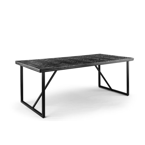 Meubols Eettafel - Zwart - Teak - Rechthoek - Visgraat - 200x100 Meubols Eettafel - Zwart - Teak - Rechthoek - Visgraat - 200x100