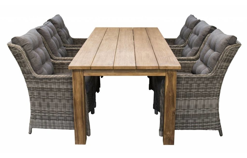 7-delige tuinset | 6 Dublin tuinstoelen (AG) | 240cm Ayra tuintafel (Teak)