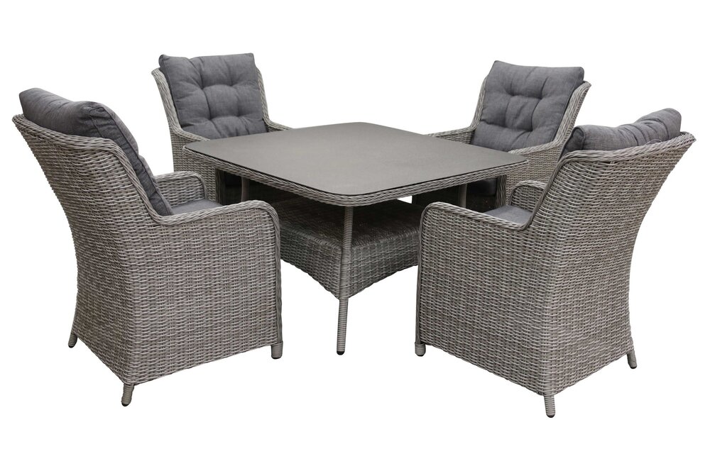 5-delige tuinset | 4 Dublin tuinstoelen (MG) | 115x115cm tuintafel (Keramiek)