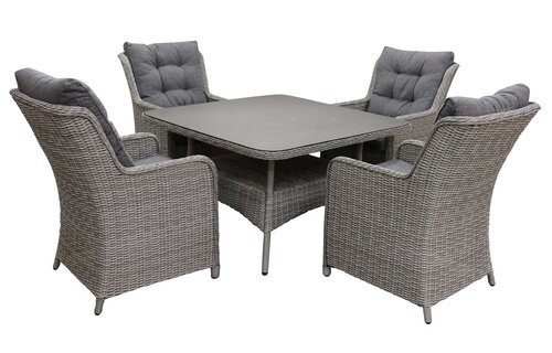 5-delige tuinset | 4 Dublin tuinstoelen (MG) | 115x115cm tuintafel (Keramiek)