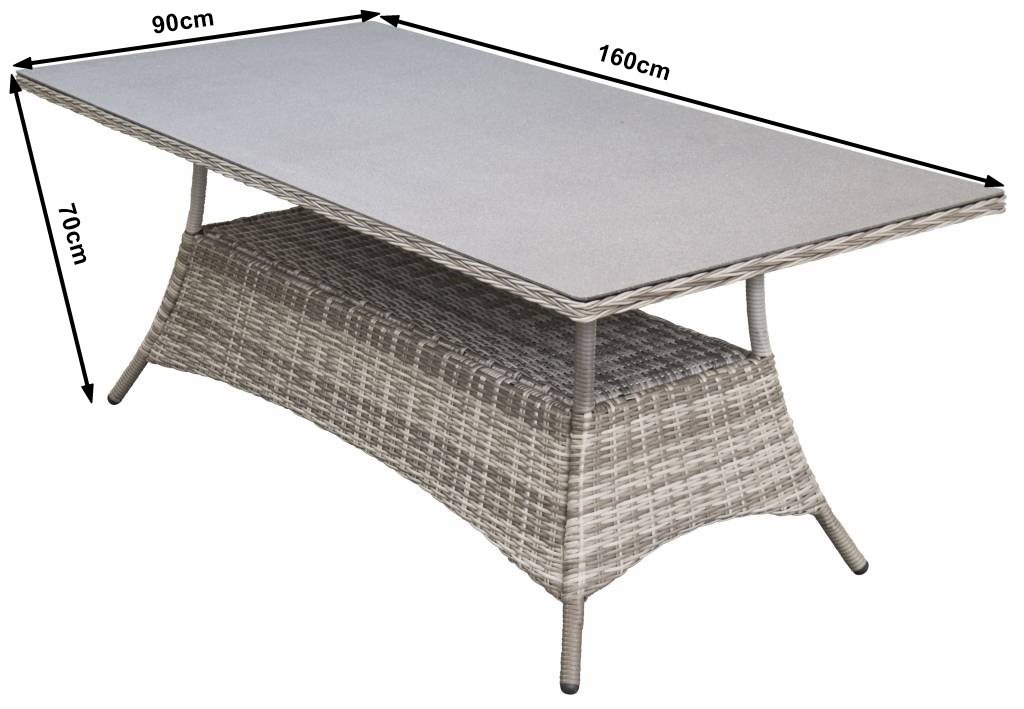 Tuintafel Dublin 160x90cm | Ash Grey | Keramiek & Wicker