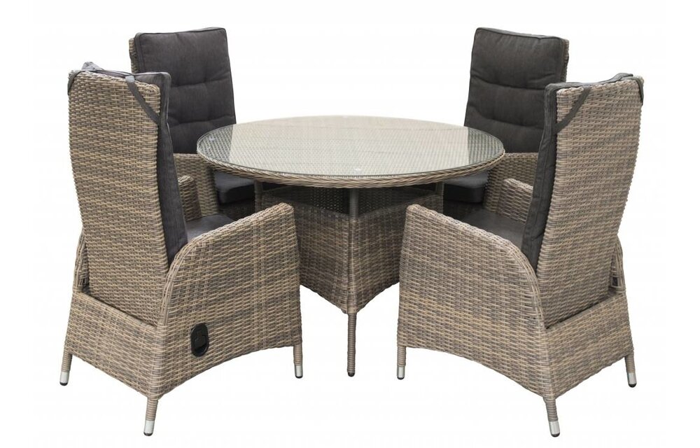 5-delige ronde tuinset | 4 Kos verstelbare stoelen (SW) | ⌀120cm tuintafel (Wicker)