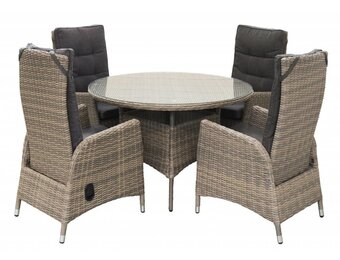 5-delige ronde tuinset | 4 Kos verstelbare stoelen (SW) | ⌀120cm tuintafel (Wicker)