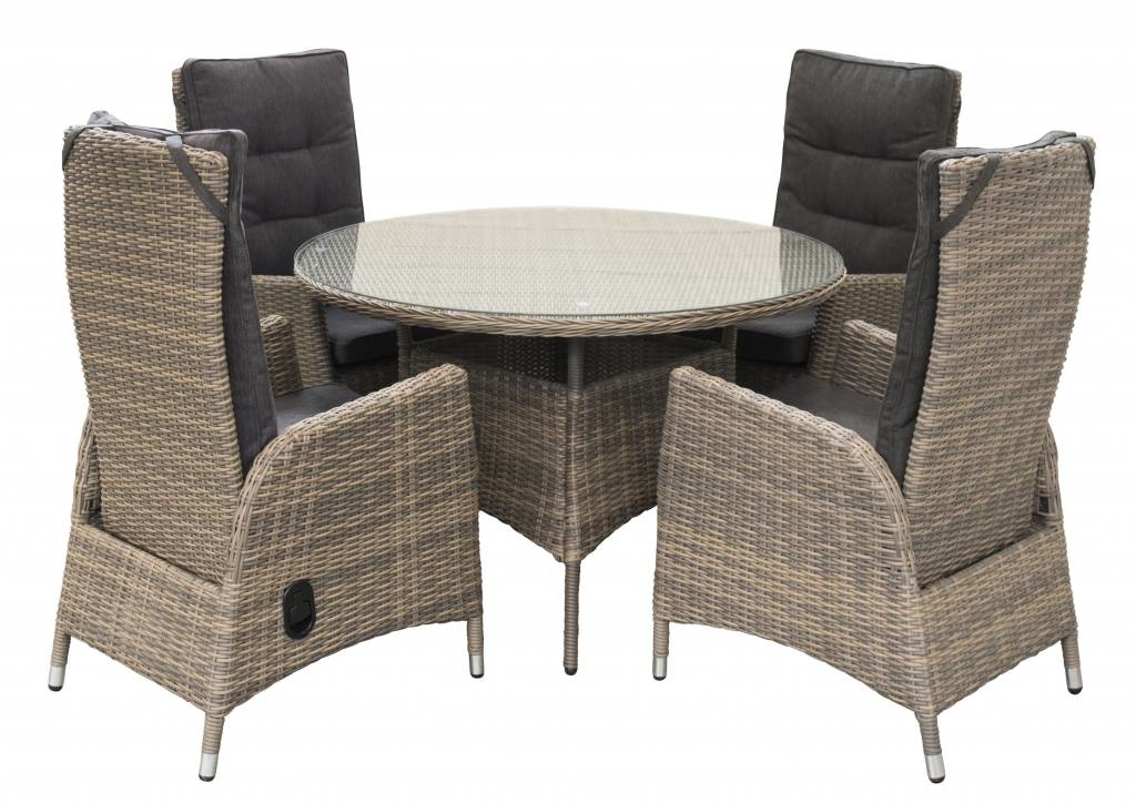 5-delige ronde tuinset | 4 Kos verstelbare stoelen (SW) | ⌀120cm tuintafel (Wicker)