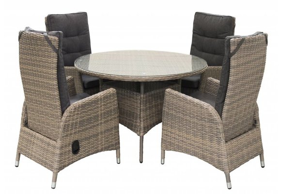 5-delige ronde tuinset | 4 Kos verstelbare stoelen (SW) | ⌀120cm tuintafel (Wicker)
