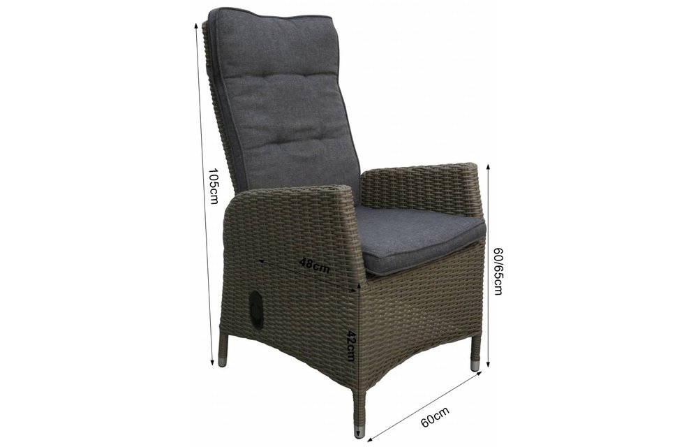 5-delige ronde tuinset | 4 Kos verstelbare stoelen (SW) | ⌀120cm tuintafel (Wicker)