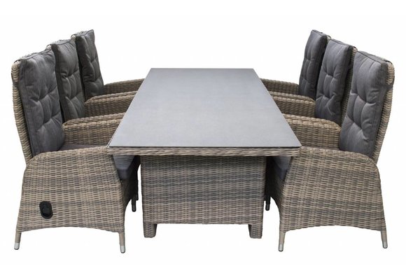 7-delige tuinset | 6 Kos verstelbare stoelen (SW) | 230cm tuintafel (Keramiek)