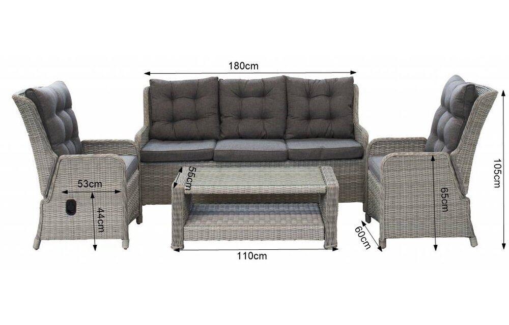 Verstelbare Loungeset Dublin met 3-persoonsbank | Wicker