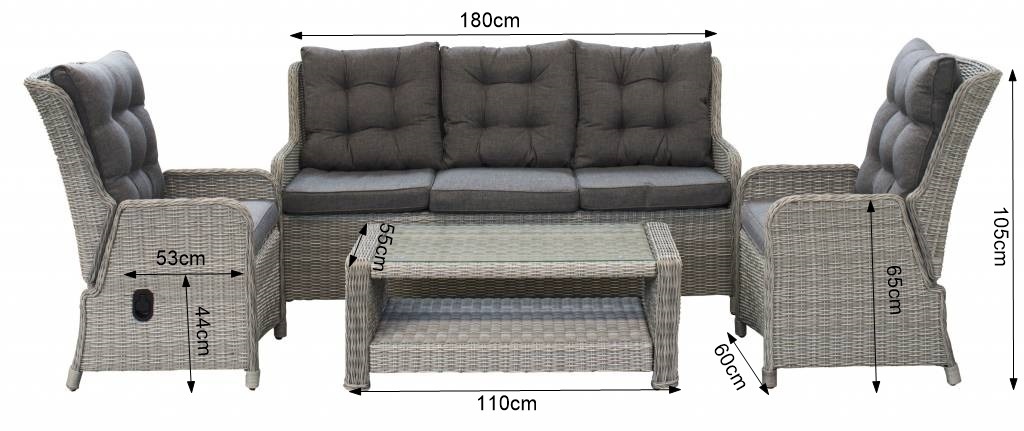 Verstelbare Loungeset Dublin met 3-persoonsbank | Wicker