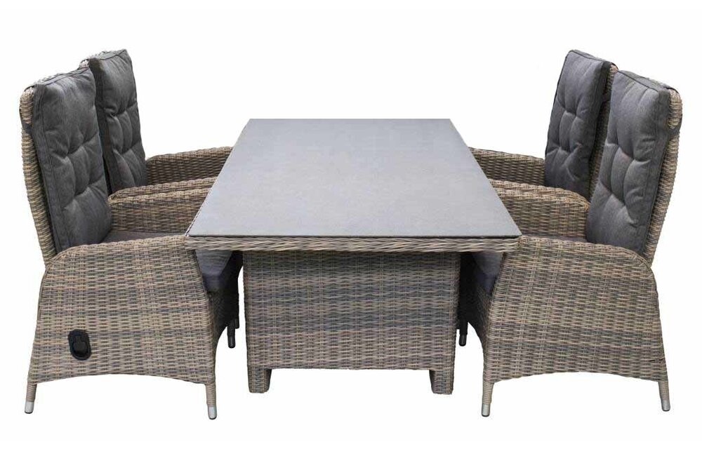 5-delige tuinset | 4 Kos verstelbare stoelen (SW) | 160cm tuintafel (Keramiek)