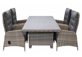 5-delige tuinset | 4 Kos verstelbare stoelen (SW) | 160cm tuintafel (Keramiek)