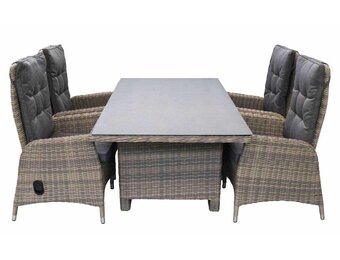 5-delige tuinset | 4 Kos verstelbare stoelen (SW) | 160cm tuintafel (Keramiek)