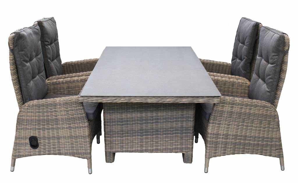 5-delige tuinset | 4 Kos verstelbare stoelen (SW) | 160cm tuintafel (Keramiek)