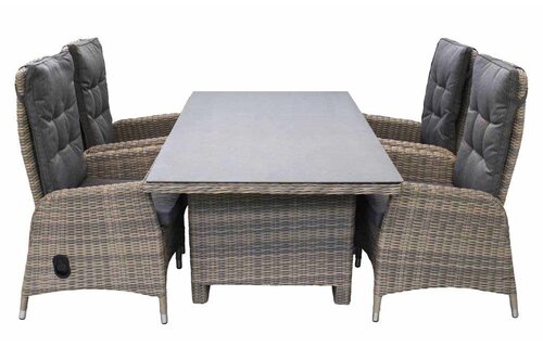 5-delige tuinset | 4 Kos verstelbare stoelen (SW) | 160cm tuintafel (Keramiek)