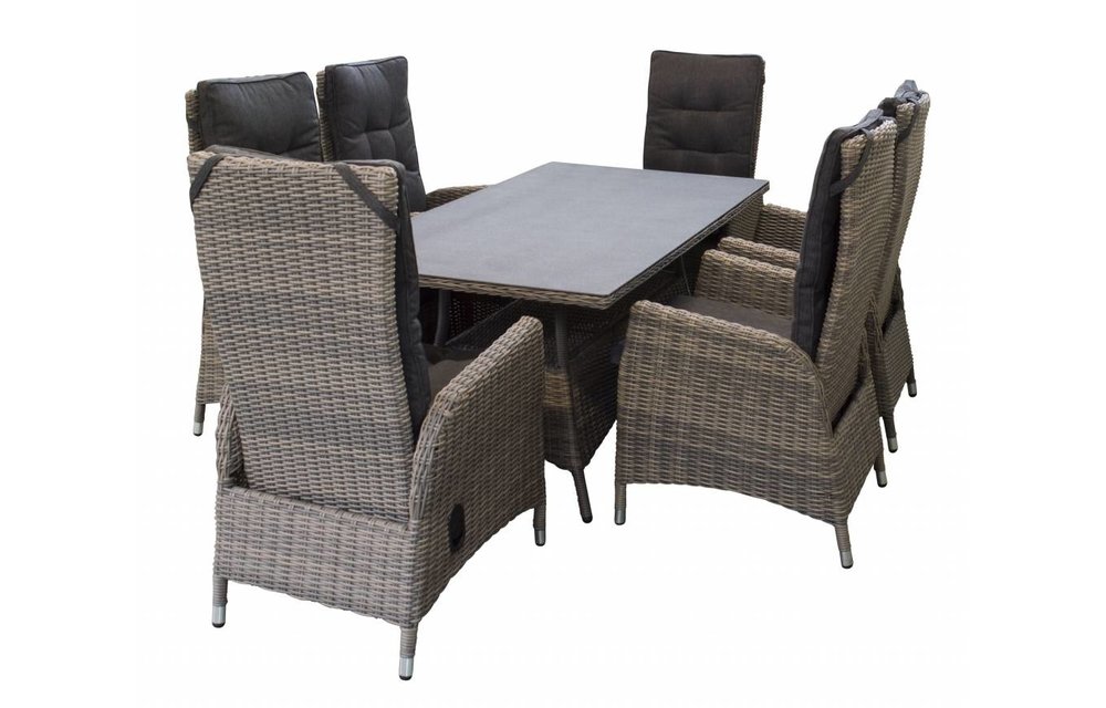 7-delige tuinset | 6 Kos verstelbare stoelen (SW) | 180cm tuintafel (Keramiek)