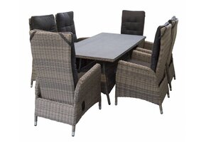 7-delige tuinset | 6 Kos verstelbare stoelen (SW) | 180cm tuintafel (Keramiek)