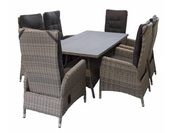 7-delige tuinset | 6 Kos verstelbare stoelen (SW) | 180cm tuintafel (Keramiek)