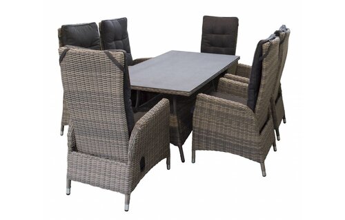 7-delige tuinset | 6 Kos verstelbare stoelen (SW) | 180cm tuintafel (Keramiek)