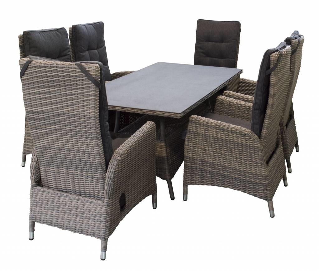 7-delige tuinset | 6 Kos verstelbare stoelen (SW) | 180cm tuintafel (Keramiek)