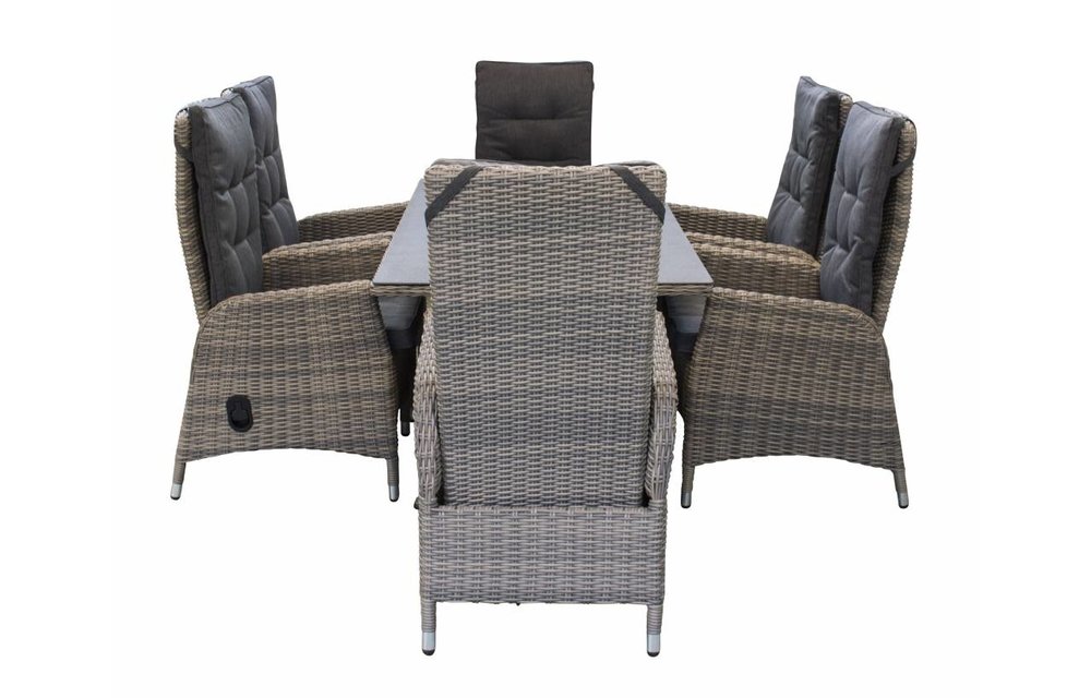7-delige tuinset | 6 Kos verstelbare stoelen (SW) | 180cm tuintafel (Keramiek)
